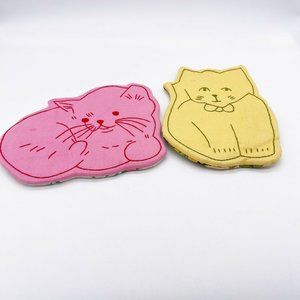 Vintage Handmade Embroidered Cat Shaped Pot Holders Floral Back Lot 2
